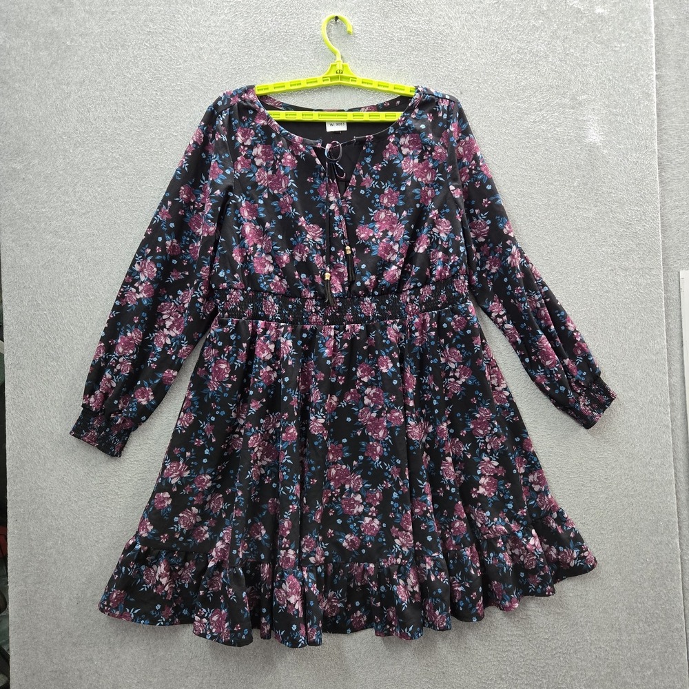 Torrid Women Dress 2 Black Floral Fit & Flare Bohemian Romantic Button Ruffle